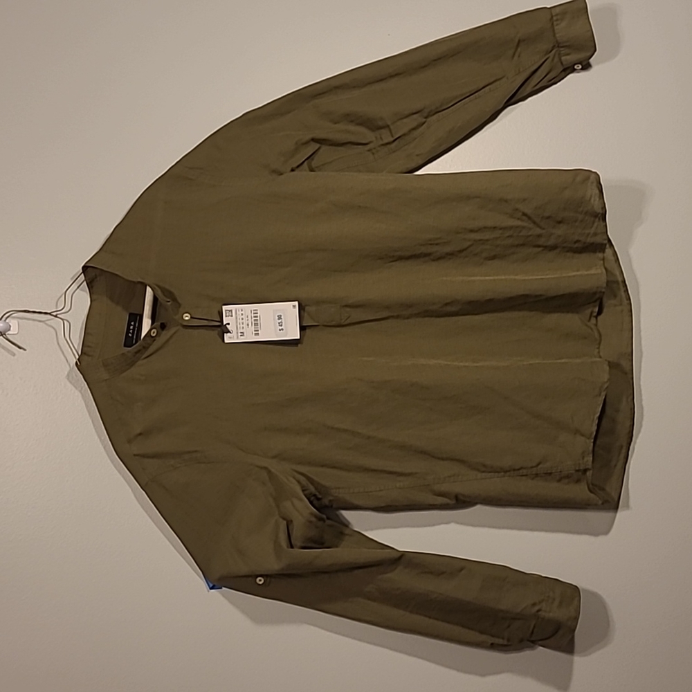 Unisex olive green pullover linen shirt